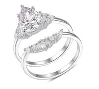 Stfery Set di anelli da donna in oro bianco 18 carati, con moissanite a goccia impilabile, anello a doppia fascia personalizzato, 6.5, Metallo, Moissanite