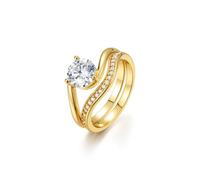 Stfery Set di anelli da donna in oro giallo 18 carati, con moissanite ondulata impilabile, anello a doppia fascia personalizzato, 7.5, Metallo, Moissanite