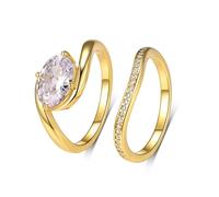 Stfery Set di anelli da donna in oro giallo 18 carati, con moissanite ovale ondulata impilabile, anello a doppia fascia personalizzato, 6, Metallo, Moissanite