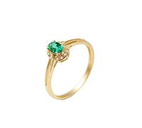 Stfery Set di anelli di fidanzamento in oro 18 carati con smeraldo taglio ovale da 0,1 ct, fasce di promessa personalizzabili, T 1/2, Metallo, Nessuna pietra preziosa