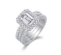 Stfery Set di anelli di fidanzamento in oro bianco 18 carati, anello rettangolare in moissanite impilabile Half Eternity Band anello personalizzato per le donne, 11, Metallo, Moissanite