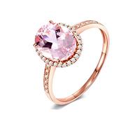 Stfery Set di anelli di fidanzamento in oro rosa 18 carati con pavé di berillo rosa taglio ovale da 1,9 ct, fedi per anniversario personalizzabili, 7.5, Metallo, Nessuna pietra preziosa