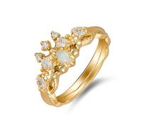 Stfery Set di Anelli Fedine Oro 18 Kt 2 Pezzi, Anello Impilabile Donna Corona Intrecciato con Opale Vintage Taglia 12