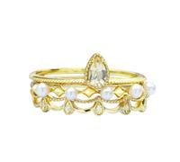 Stfery Set di Anelli Matrimonio Oro 18 Kt 3 Pezzi Donna, Anello Impilabile Corona con Citrino Perla Vintage Taglia 25