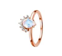 Stfery Stfery - Anello impilabile in oro rosa 18 carati, in oro rosa 18 carati, con pietra di luna a goccia e moissanite, anello impilabile personalizzato per le donne, 8, Metallo, Pietra di luna