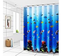 Stfery Tenda da doccia 240 x 200 cm, in PEVA, tenda da bagno, blu oceano 3D, corallo, colorato, motivo pesci