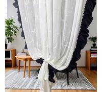 Stfery Tende bianche nere semitrasparenti con occhielli per soggiorno, set da 2 pezzi, tenda Francais, motivo farfalla con volant, camera da letto, cameretta dei bambini, larghezza 250 x altezza 270