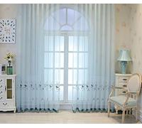 Stfery Tende blu semitrasparenti per soggiorno, set da 2 pezzi, in voile, classiche, ricamate, decorate per camera da letto, cameretta dei bambini, 132 x 229 cm x 1 pezzo