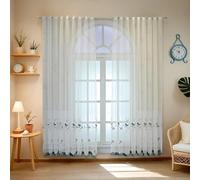Stfery Tende con occhielli per camera da letto, semitrasparenti, colore bianco, set di 2 tende in voile, classiche, ricamate con uccelli, per cameretta dei bambini, soggiorno, 137 x 183 cm x 1 pezzo