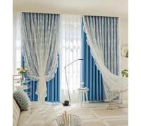Stfery Tende oscuranti per camera dei ragazzi, blu con occhielli, tenda Francais, doppio strato, ricamato, tenda con occhielli, per soggiorno, camera da letto, set da 2 pezzi, larghezza 132 x altezza