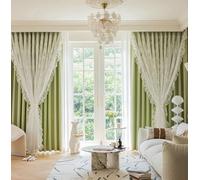 Stfery Tende oscuranti per camera dei ragazzi, colore verde con occhielli, classica a doppio strato, ricamata, per camera da letto, soggiorno, set da 2 pezzi, larghezza 132 x altezza 244 cm x 1 pezzo