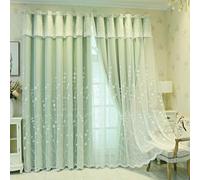 Stfery Tende oscuranti per camera dei ragazzi, verde con occhielli, classica a doppio strato di garza ricamata, tenda con occhielli, soggiorno, camera da letto, 2 pezzi, larghezza 102 x altezza 160 cm