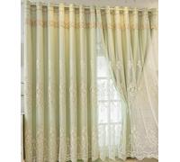 Stfery Tende oscuranti per camera dei ragazzi, verde con occhielli, classica tenda a doppio strato, ricamata, in tulle, per soggiorno, camera da letto, set da 2 pezzi, larghezza 102 x altezza 214 cm x