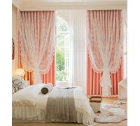 Stfery Tende oscuranti per soggiorno, rosa, set da 2 pezzi, ganci per tende Francais, doppio strato, in pizzo, per camera da letto, cameretta dei bambini, 132 x 274 cm (larghezza x altezza x