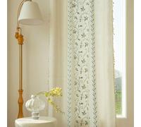 Stfery Tende per soggiorno semitrasparenti beige verde Rod Pocket 2 pezzi, tenda vintage ricamata floreale con nappa, per camera da letto, cameretta dei bambini, 140 x 214 cm x 1 pezzo
