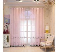 Stfery Tende rosa semitrasparenti con occhielli, per soggiorno, 2 pezzi, in voile, classiche, ricamate, con occhielli, per cameretta dei bambini, camera da letto, larghezza 86 x altezza 214 cm, 1