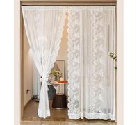 Stfery Tende semitrasparenti bianche, in voile, stile cineseria, ricamate con bordo ondulato, per camera da letto, soggiorno, set da 2 pezzi, larghezza 137 x altezza 160 cm x 1 pezzo