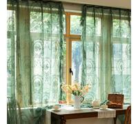 Stfery Tende verde semitrasparenti con occhielli per camera da letto, 2 pezzi, tenda in tulle Francais, ricamata con volant, per soggiorno, cameretta dei bambini, larghezza 150 x altezza 270 cm, 1