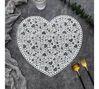 Stfery Tovagliette a forma di cuore in PVC per cucina e ristorante, 8 pezzi, colore argento, 38 cm, tovaglietta moderna lavabile