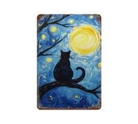 STFHRTFGGH Gatto sotto la notte stellata LandscaWall Decor Art Metal Tin Poster Modern Bar Decorations30x20cm