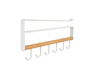 Stgfyxgs oggetti con Asta in Legno e Ganci Durevole Organizer Multiuso sotto Armadio Stabile per Organizzazione Utensili, Bianco