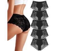 Sth Big Mutande da donna a vita alta, in pizzo, da donna, a vita alta, brasiliano, da donna, in pizzo, comodi e traspiranti, confezione multipla, nero-b-5pack, XL