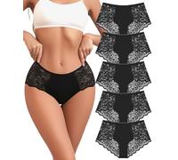 Sth Big Mutande da donna a vita alta, in pizzo, stile brasiliano, da donna, a vita alta, in pizzo, comode e traspiranti, confezione multipla, nero-b-5pack, M
