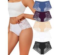 Sth Big Mutande da donna a vita alta, in pizzo, stile brasiliano, da donna, a vita alta, in pizzo, comode e traspiranti, confezione multipla, Multicolore, confezione da 5, S
