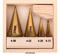 Sthor Punta a gradino HSS titanio per metallo, legno, plastica, dimensioni a scelta 4-12/4-20/4-32/4-39 mm o kit centraggio automatico conico (4-12 mm, 4-20 mm, 4-32 mm, 4-39 mm)