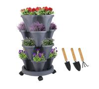Sthrucrack Fioriera impilabile, giardino verticale a torre, set di fioriere verticali utilizzate per fragole, erbe aromatiche e fiori (Grigio scuro, 4 livelli)