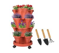 Sthrucrack Fioriera impilabile, giardino verticale a torre, set di fioriere verticali utilizzate per fragole, erbe aromatiche e fiori (Terracotta, 4 livelli)