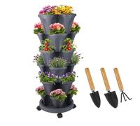 Sthrucrack Fioriera impilabile, giardino verticale a torre, set di fioriere verticali utilizzate per fragole, erbe aromatiche e fiori (Grigio scuro, 6 livelli)