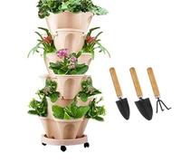 Sthrucrack Fioriera impilabile, giardino verticale a torre, set di fioriere verticali utilizzate per fragole, erbe aromatiche e fiori (Beige, 6 livelli)