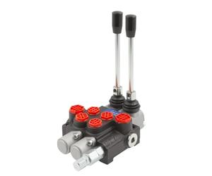 STI Distributore oleodinamico per trattori / escavatori PTN G1/2 AB G3/8 2 leve: P40 Distributore Idraulico a doppio effetto con ritorno a molla, Portata 40 L/min, Pressione massima 200 bar