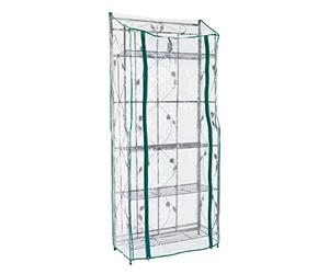 STI Serra scaffale fioriera da balcone terrazza giardino, per piante e fiori, telo PVC, pieghevole apertura a cerniera, decori in metallo, facile da montare e riporre 5 ripiani 75x34x177 H cm STI