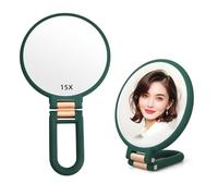 Stianiiie 1X 15X Specchio portatile con maniglia per viaggi, specchio ingranditore, maniglia regolabile in rotazione, piegatura su entrambi i lati, Tavolo da viaggio di trucco da barba