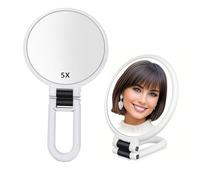 Stianiiie Specchio portatile 1X 5X con manico per i viaggi, Specchio ingranditore, Ingrandimento, Specchio pieghevole a doppia faccia, Specchio per donne per il trucco degli occhi in viaggio,