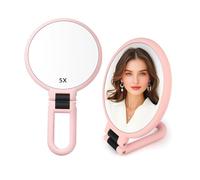 Stianiiie Specchio portatile 1X 5X con manico per i viaggi, Specchio ingranditore, Ingrandimento, Specchio pieghevole a doppia faccia, Specchio per donne per il trucco degli occhi in viaggio,