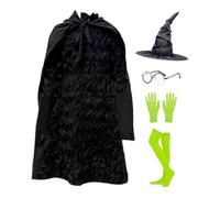 Stibtmr Costume da strega set, abito nero da strega per Halloween, vestito da festa traspirante, per studenti, sorelle, amiche, compagni di classe
