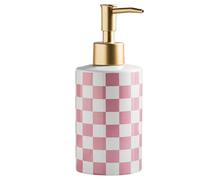 Stibzeup Distributore di Sapone, distributore di lozione in Ceramica da 300 ml/10 Once, Sapone a Scacchi a Mano con Pompa Dorata, Bottiglia di lozione Ricaricabile per Bagno in Bagno Cucina, dispensa
