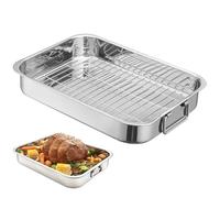 Stibzeup Teschio di torrefazione con pentola in Acciaio Inossidabile Rack Turchia Rettangolare di Lasagne Profonde con Maniglie robuste da Pulire Facili da 16, 5x12, 6x2, 6 ", con rac