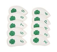 Stick Head Covers 10 PCS Set | PU Leather Weather - Proof Protection for Irons/Woods/Hybrids | Four Leaf Clover Design, Universal Fit Most Sticks (White)