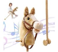 Stick Horse, Cavallo da Passeggio di Halloween Alto 39", con Effetti sonori realistici, Peluche con Ruote e Asta in Legno, Maniglia Antiscivolo, Giocattolo da Cavalcare per Bambini, Regalo, Marrone.