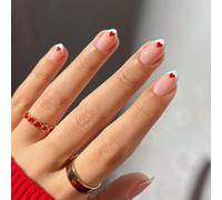 Stick On Nails Full Covers Unghie finte con disegni a cuore punte francesi unghie acriliche per donne alla moda in cerca di manicure