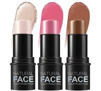 Stick per fard 3 pezzi Stick per contorni Impermeabile Evidenziatore a lunga durata Stick per trucco Crema leggera multiuso Kit per trucco viso costruibile per contorni