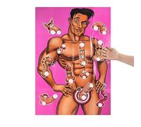 Stick the Junk on the Hunk Party Game - Include 1 poster Hunky Man, 12 adesivi Willy & Eye Mask - Funny Hen Party, Bachelorette & Girls Night Game