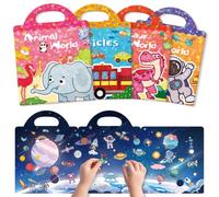 Sticker Book (versione aggiornata) Confezione da 4 adesivi riutilizzabili per bambini, tema dinosauri + animali + spazio + veicoli, adatti a bambini di età superiore ai 2 anni