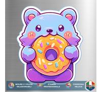 Sticker ORSETTO Donut Ciambella Kawaii • Adesivo Vinile per Auto Moto Laptop PVC