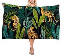 Sticker Superb 3D Giungla Ghepardo Telo Mare Microfibra Rettangolo Foresta Leopardo Foglia Verde Coperta Stampata Yoga Palestra Sport All'aperto Asciugamano XXL Accappatoio (Verde 6, 150 x 180 cm)