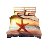 Sticker Superb Copripiumino Stella Marina 220x240 cm Mare Blu Tramonto Foglia Verde Ananas Giallo Paesaggi da Spiaggia Ragazzo Ragazza Set Copripiumini e Federe (Stella di Mare 5, 220_x_240_cm)